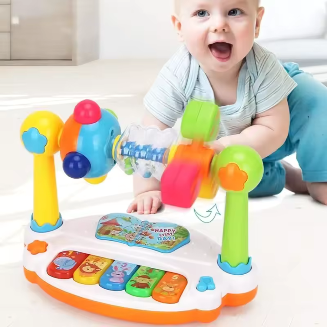 Baby Piano Toys Kids Rotating Music Piano Keyboard with Light Sound