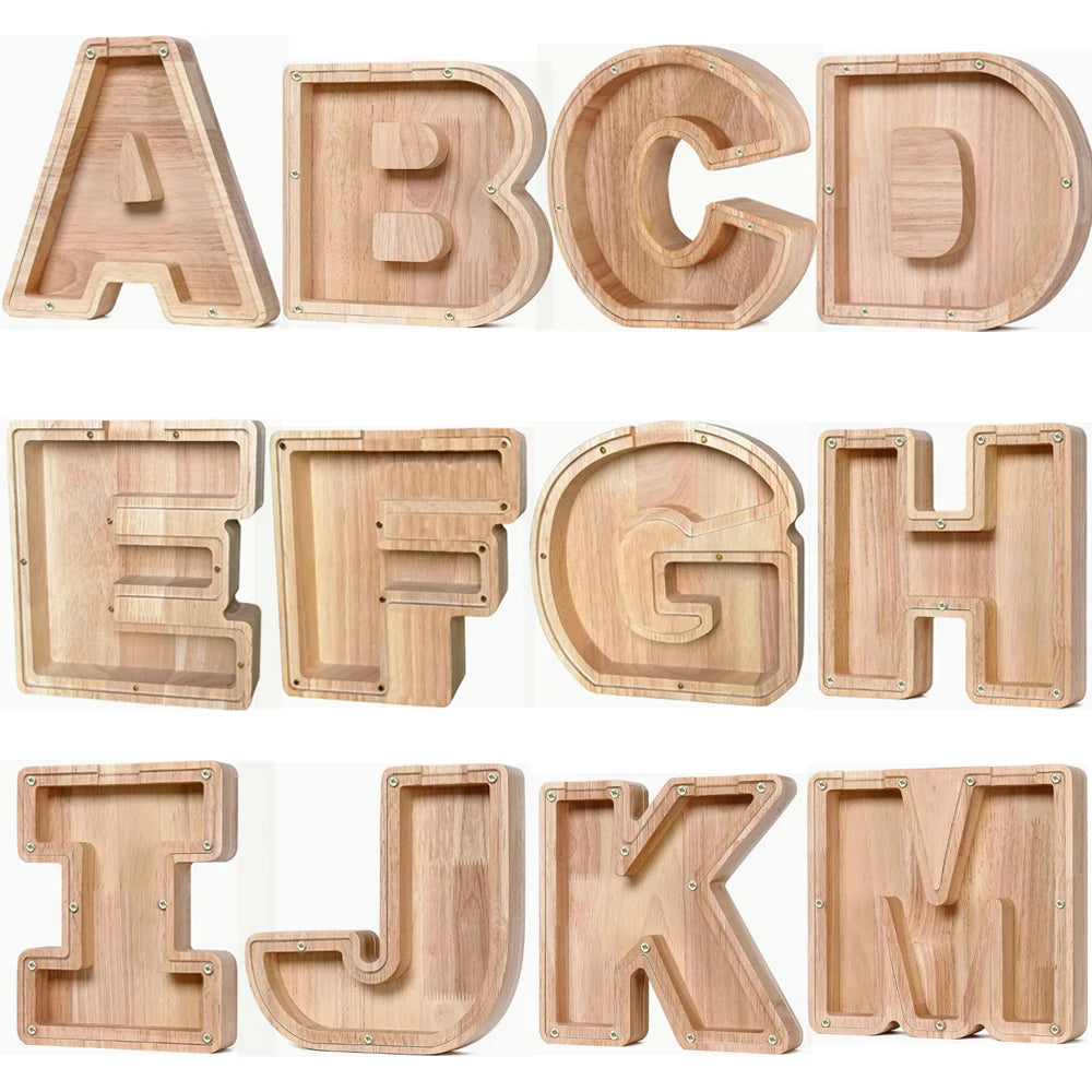 Piggy Bank for Kids, Large Personalized Wooden Letter Piggy Bank , Alphabet Letter Coin Banks, Money Savings Box